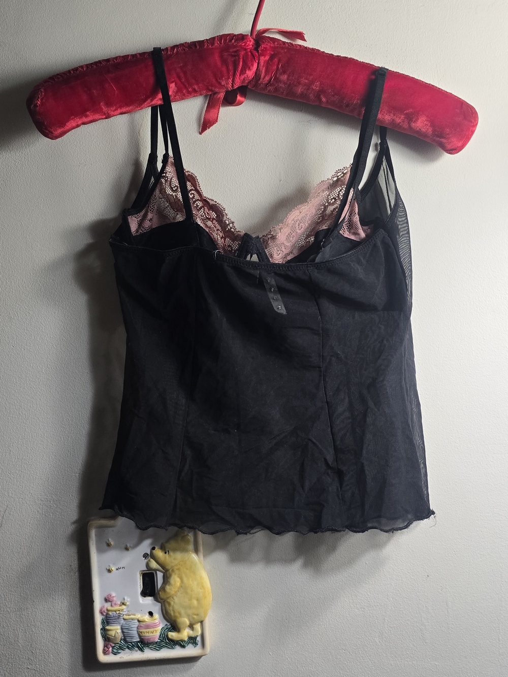 Women’s Black Camisole with Pink Lace Trim - Brand Unspecified